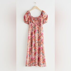 & Other Stories Floral Puff Sleeve Smocked Midi Dress Coquette Euro Summer